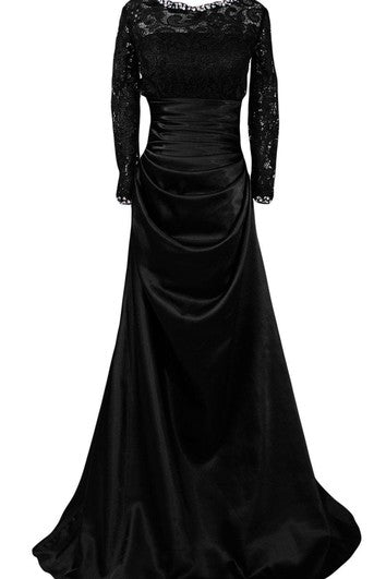 Long-sleeved A-line Draped Gown With Lace