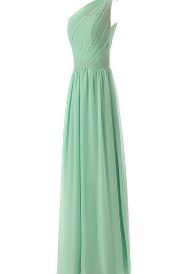 One-shoulder Long Chiffon Dress With Pleats