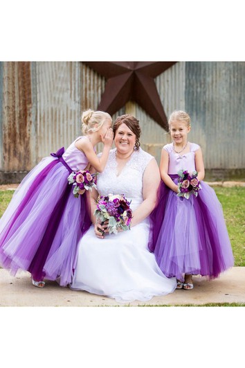 Lovely Tulle Princess Bowknot Flower Girl Dress Cap Sleeve