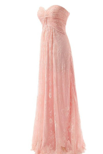 Sweetheart Long Ruched Dress With Lace Bodice