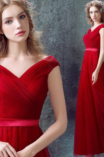 Newest Red Off-the-shoulder A-line Prom Dress Lace-up Floor-length