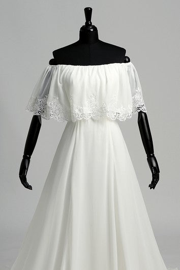 A-line Off-the-shoulder Sleeveless Chiffon Wedding Dress with Chapel Train