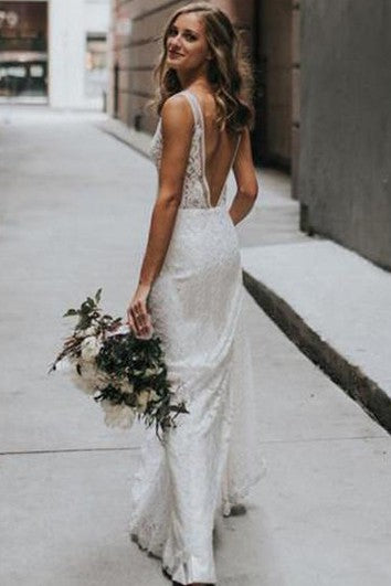 Sexy abito da sposa da sposa da spina con guaina con scollo a V-Neck Light Long Long Fallo