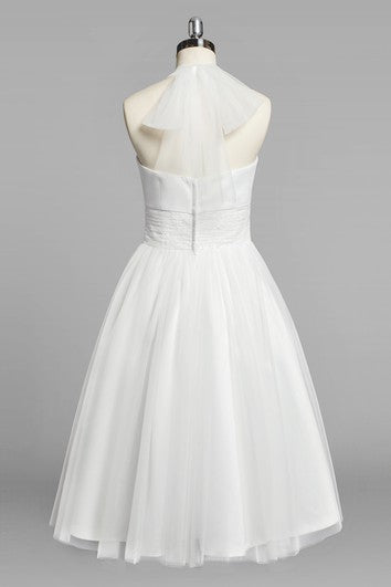 Halter A-Line Short Tulle Wedding Dress With Ruching