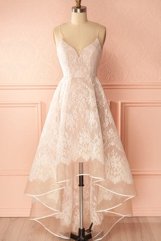 Lace High-Low A Line Sleeveless Vintage Formal Dress with Flowers