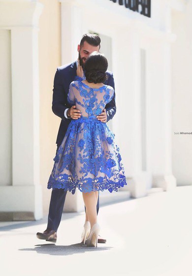 Delicate Ruyal Blue Appliques Prom Dress 2022 Long Sleeve