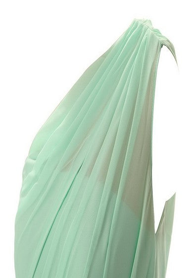 One-shoulder Long Chiffon Dress With Pleats