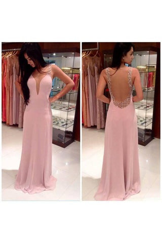 A-line Straps Sleeveless Beading Floor-length Chiffon Dresses