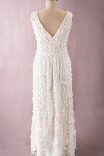 Vestido delicada en V con cuello en V vintage hasta el suelo