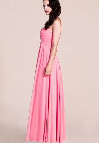 Robe de demoiselle d'honneur longue en mousseline de soie sans bretelles de style simple