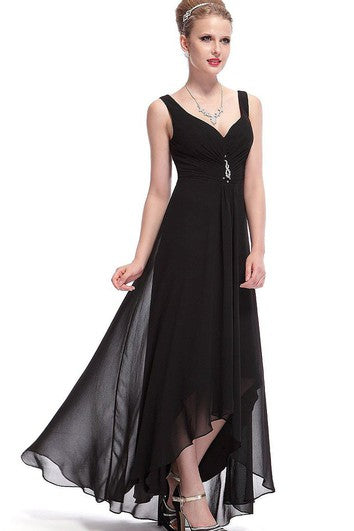 Sleeveless Asymmetrical Chiffon Dress With Illusion Style