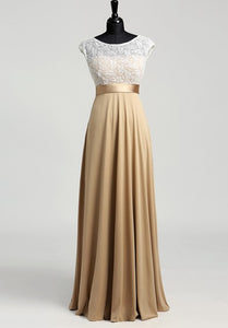 A-line Bateau Cap Short Sleeve Floor-length Jersey Lace Dress