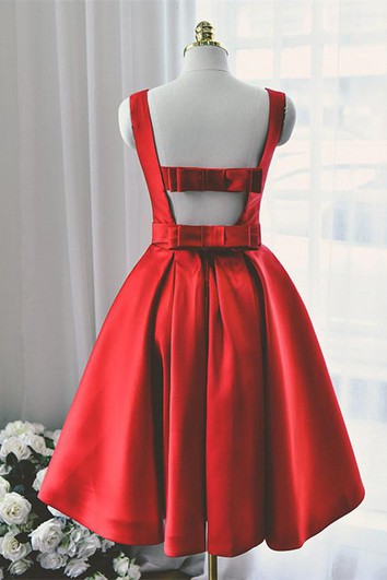 High Quality Bateau Red Short Homecoming Dress Bowknot