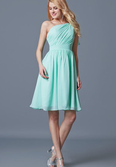 Sassy One Shoulder Pleated Short Chiffon Dress With Bow