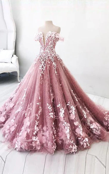 Luxury Blush Strapless Ruffled Appliqued Quinceanera | Prom Dress