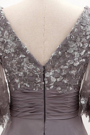 Garabalina de media manga etérea hasta el piso Un vestido de graduación de cremallera con lentejuelas