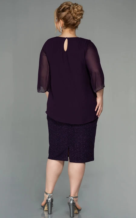 U-Boot-Ausschnitt, lange Ärmel, Bleistift, knielang, Pailletten, Übergröße, Kleid für die Brautmutter