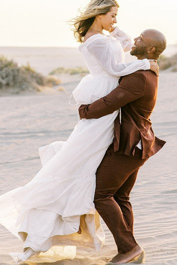 Vestido de novia elegante de gas de gasa con mangas y apliques de 3/4 de hombro