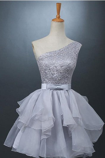 Lovely One-shoulder Short Chiffon Homecoming Dress Lace-up With Bowknot