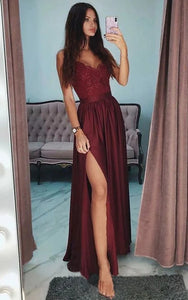 Sexy Spaghetti Front Split Party Empire Applique Prom Dress