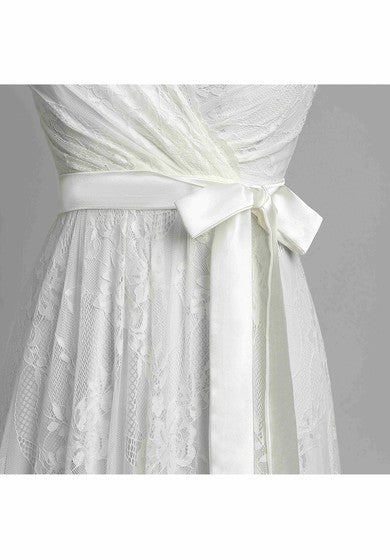 A Line Garden Cap Short Sleeve Wedding Dress