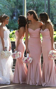 Sweetheart Mermaid Sheath Satin Ruched Bridesmaid Dress