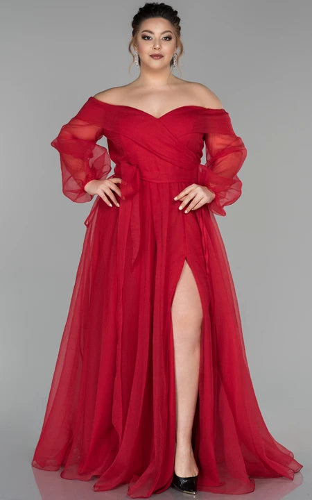 Večerní šaty s výstřihem do V, nabíranými rukávy, plisovaným empire střihem do áčka a výstřihem na zádech ve tvaru V, plus velikost