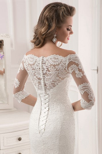 Half Sleeve Scalloped Neckline Lace Mermaid Dress