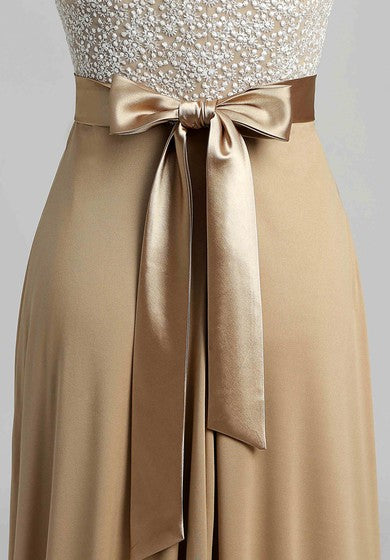 A-line Bateau Cap Short Sleeve Floor-length Jersey Lace Dress