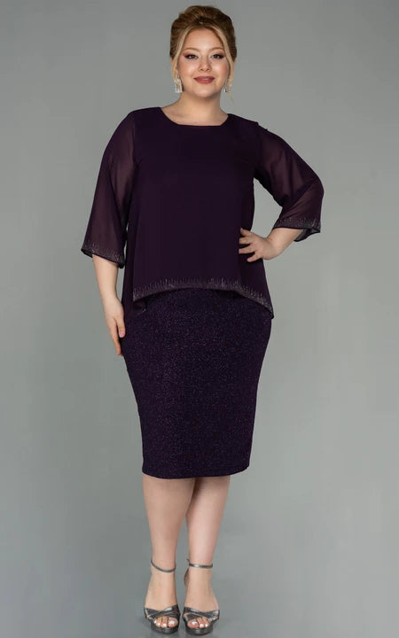 U-Boot-Ausschnitt, lange Ärmel, Bleistift, knielang, Pailletten, Übergröße, Kleid für die Brautmutter