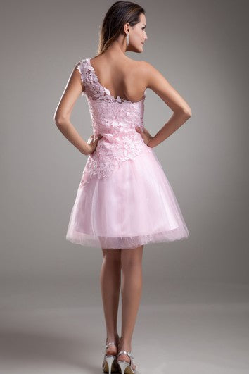 Edle Mini-Kleider mit Applikationen und einer Schulter in A-Linie, ärmellos, für besondere Anlässe