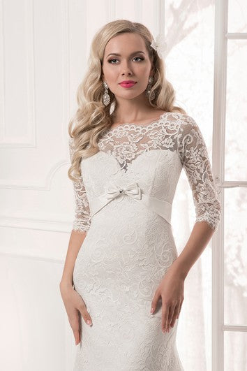 Lace Long Sleeve Bow Floor Length Sheath Dress