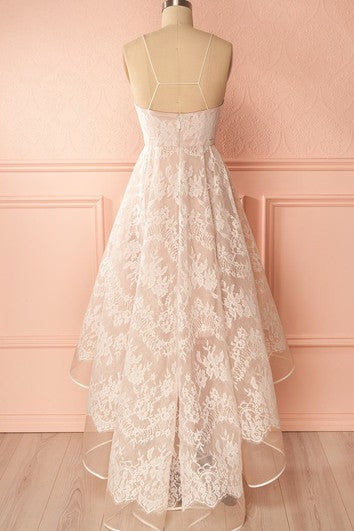 Krajkové vysoké-nízké áčkové šaty bez rukávů ve vintage stylu s květinami