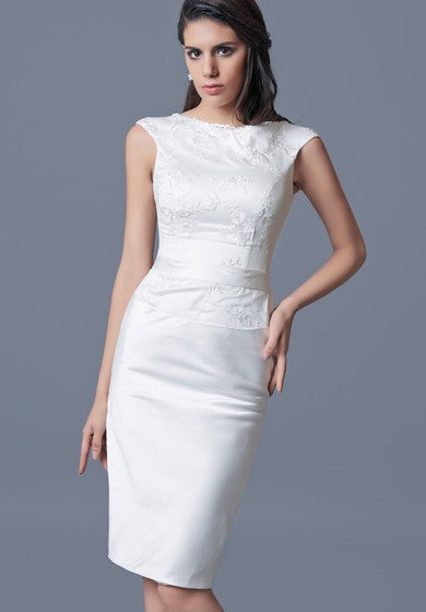 Bateau Neckline Knee Length Satin and Lace Dress