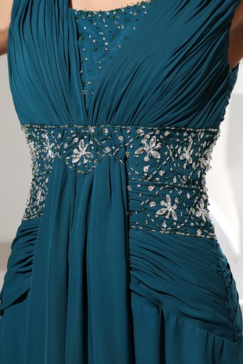 Chiffon Floor-Length Beaded Dress With Pleats and Ruching