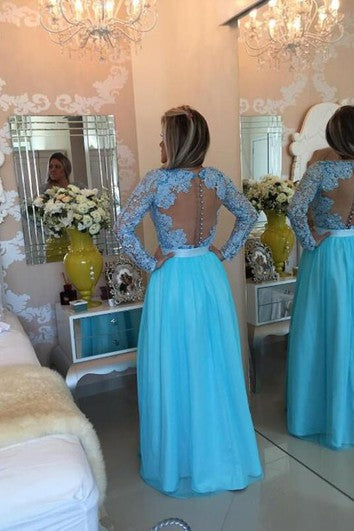 Šaty do áčka s dlouhými rukávy, výstřihem do V, tylovou aplikací a dlouhou sukní až na zem