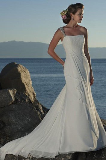 sheath One Shoulder Chiffon Wedding Dress