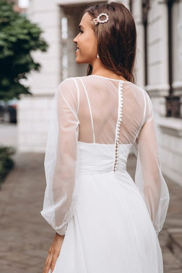 Simple Bateau A Line Floor-length Long Sleeve Wedding Dress