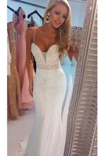 Delicate Beadings Sequins Mermaid Wedding Dress Spaghetti Strap