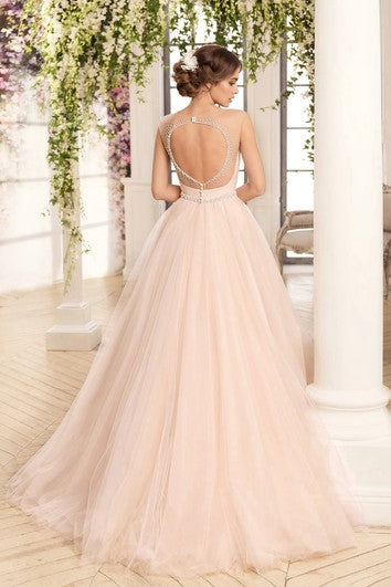 Ball Gown Floor-Length Scoop Sleeveless Keyhole Tulle Dress With Criss Cross And Beading