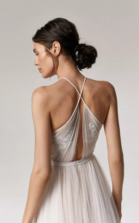 halter empire waist wedding dresses 66387: Chiffon A-Line Halter Neck with Ruched Bodice and Empire Waistline