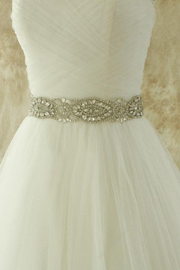 Sweetheart A-Line Strapless Tulle Gown With Beading Sash