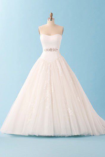 Ball Gown With Beaded Sash And Lace Applique