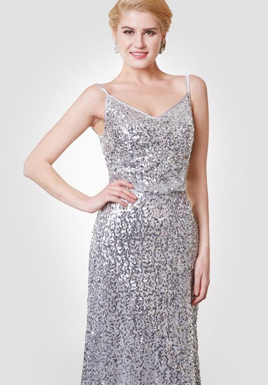 Unique Spaghetti Straps V-neck Sequined Long Dress