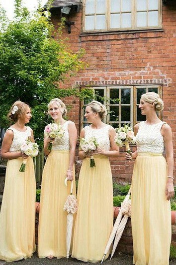 Bodenlanges ärmelloses Chiffon-Spitzenkleid mit U-Ausschnitt