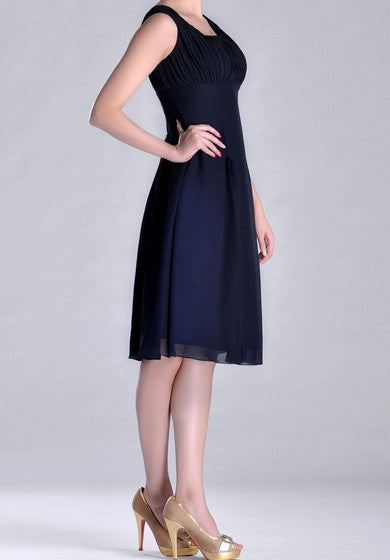 Scooped A-line Pleated Chiffon Knee-length Bridesmaid Dress