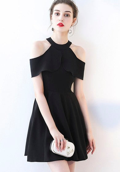 A-line Sexy Little Black Dress With Cap Sleeves And Ruching