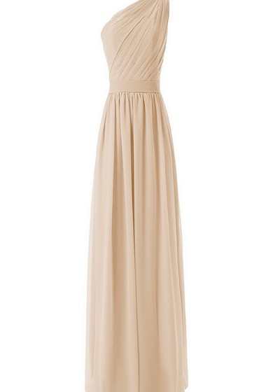 One-shoulder Long Chiffon Dress With Pleats