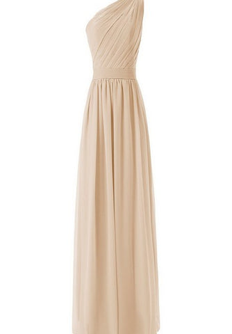 One-shoulder Long Chiffon Dress With Pleats