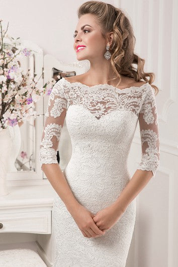 Half Sleeve Scalloped Neckline Lace Mermaid Dress